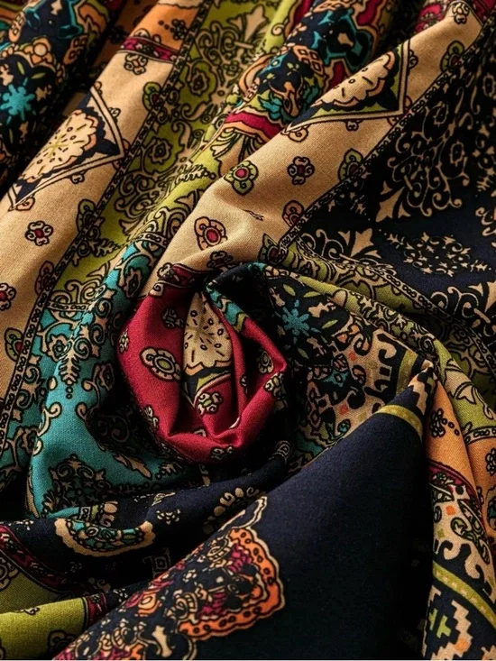 Bohemian Patchwork Print V-Neck Midi Dress - Multi New Boutique - Picture 5 of 5